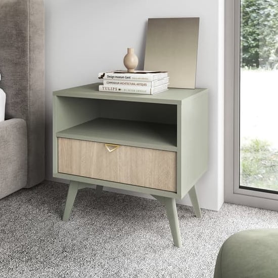 Read more about Fargo wooden bedside cabinet with 1 drawer in green