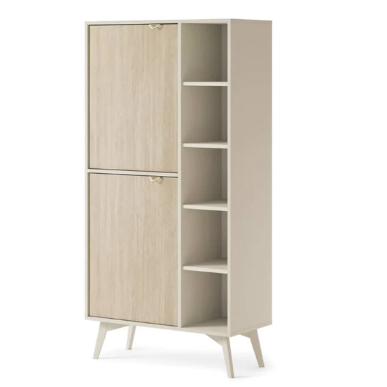 Fargo Wooden Highboard With 2 Doors 7 Shelves In Beige