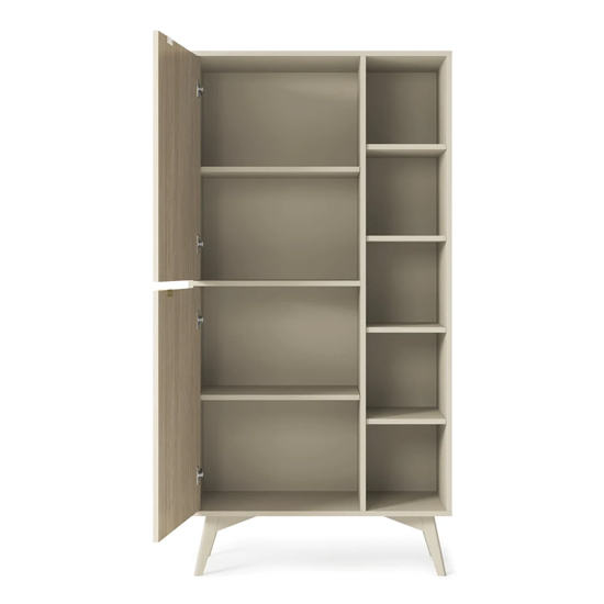 Fargo Wooden Highboard With 2 Doors 7 Shelves In Beige