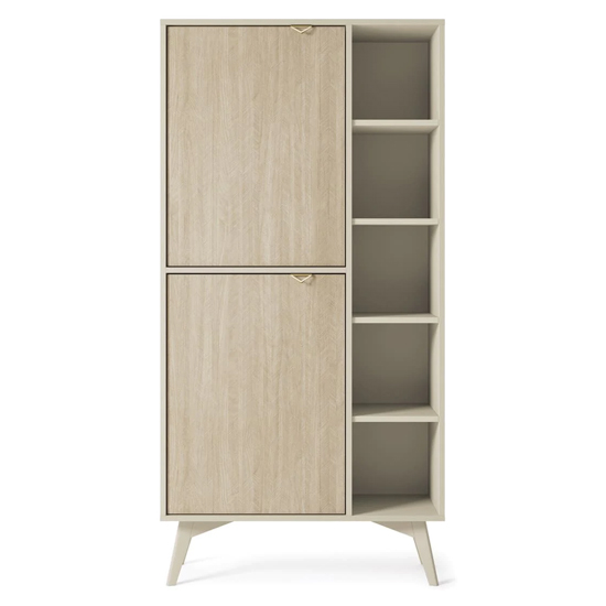 Fargo Wooden Highboard With 2 Doors 7 Shelves In Beige