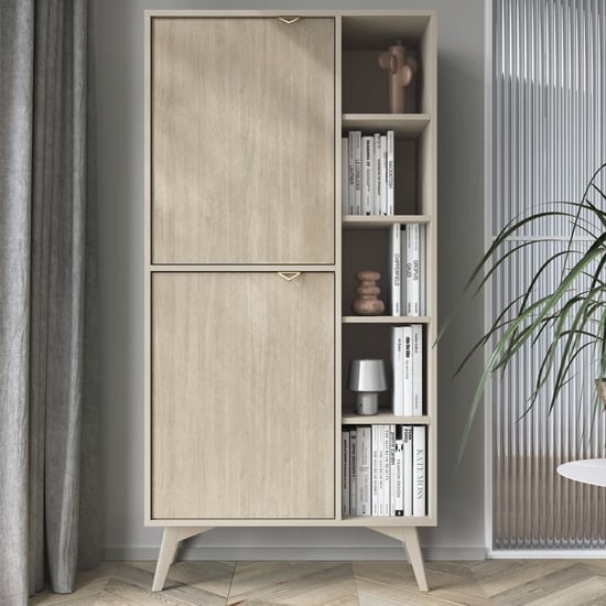 Product photograph of Fargo Wooden Highboard With 2 Doors 7 Shelves In Beige from Furniture in Fashion