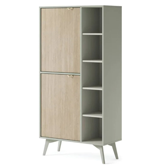 Fargo Wooden Highboard With 2 Doors 7 Shelves In Green