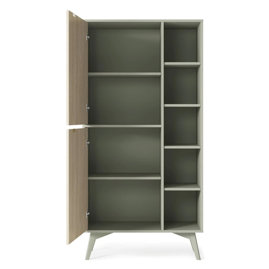 Fargo Wooden Highboard With 2 Doors 7 Shelves In Green