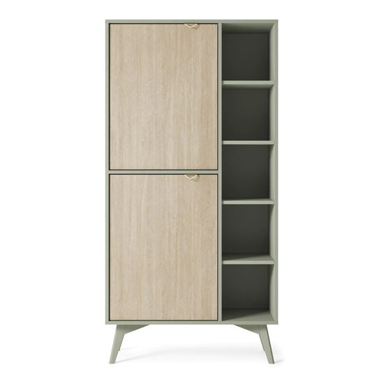 Fargo Wooden Highboard With 2 Doors 7 Shelves In Green