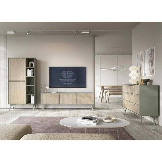 Fargo Wooden Highboard With 2 Doors 7 Shelves In Green