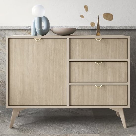 Product photograph of Fargo Wooden Sideboard With 1 Door 3 Drawers In Beige from Furniture in Fashion