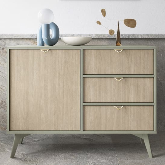 Product photograph of Fargo Wooden Sideboard With 1 Door 3 Drawers In Green from Furniture in Fashion