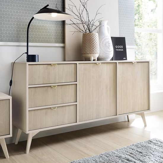 Product photograph of Fargo Wooden Sideboard With 2 Doors 3 Drawers In Beige from Furniture in Fashion