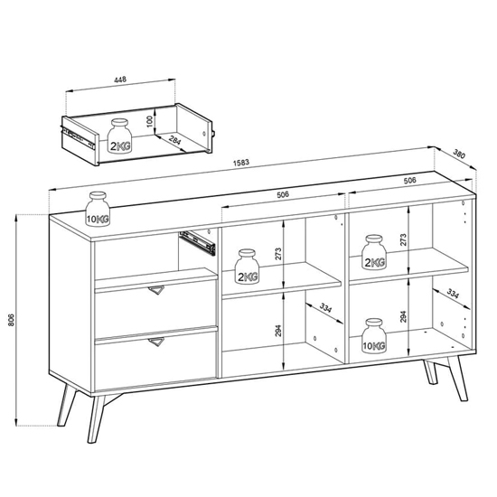 Fargo Wooden Sideboard With 2 Doors 3 Drawers In Green