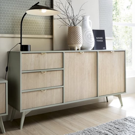 Product photograph of Fargo Wooden Sideboard With 2 Doors 3 Drawers In Green from Furniture in Fashion