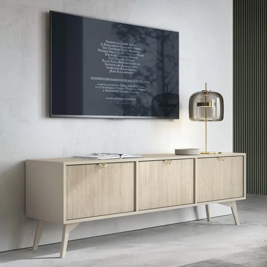 Read more about Fargo wooden tv stand with 3 flap doors in beige