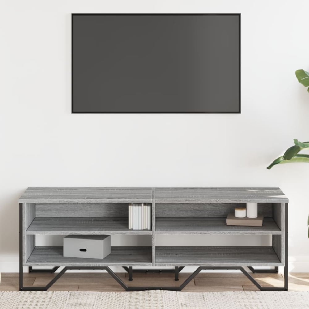 Read more about Fargo wooden tv stand with 4 shelves in grey sonoma
