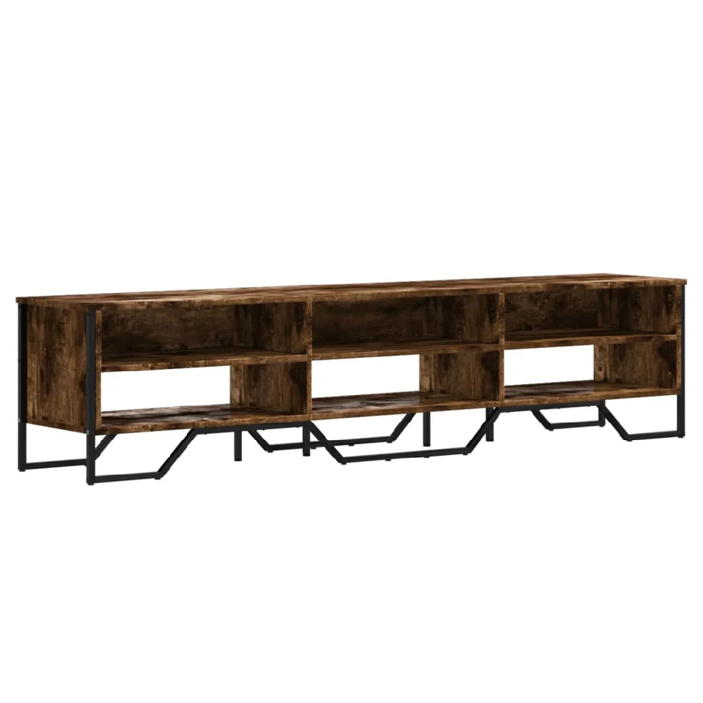 Fargo Wooden TV Stand With 6 Shelves In Smoked Oak