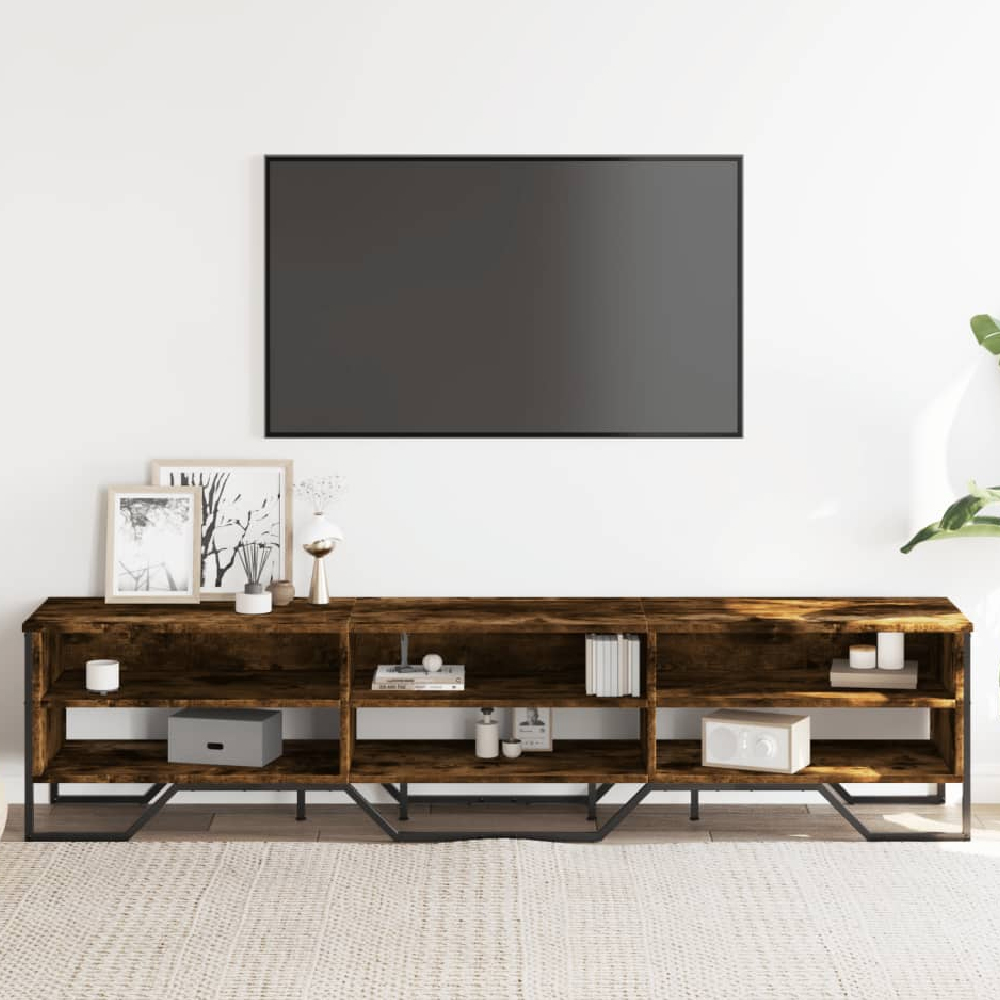 Read more about Fargo wooden tv stand with 6 shelves in smoked oak