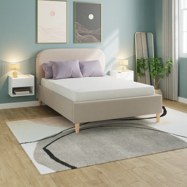 Read more about Farica boucle fabric ottoman king size bed in natural stone