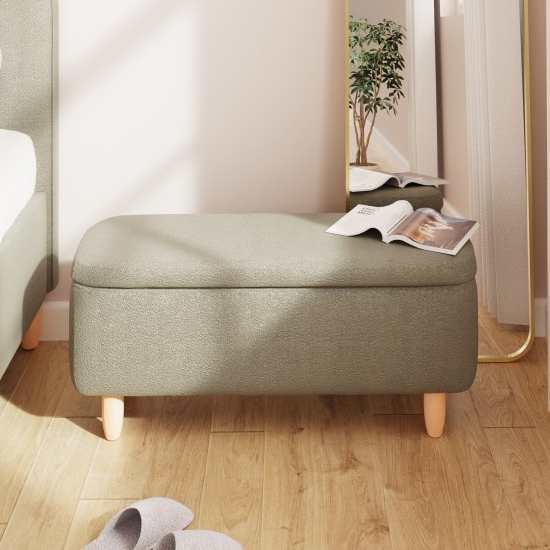 Product photograph of Farica Boucle Fabric Storage Hallway Bench In Natural Mushroom from Furniture in Fashion