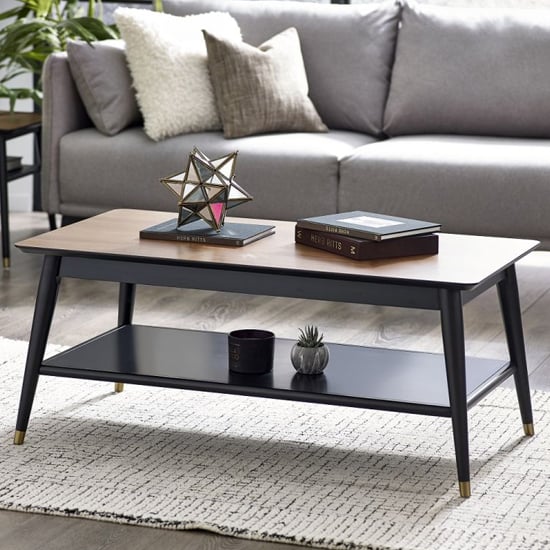 Farica Wooden Coffee Table With Shelf In Walnut And Black