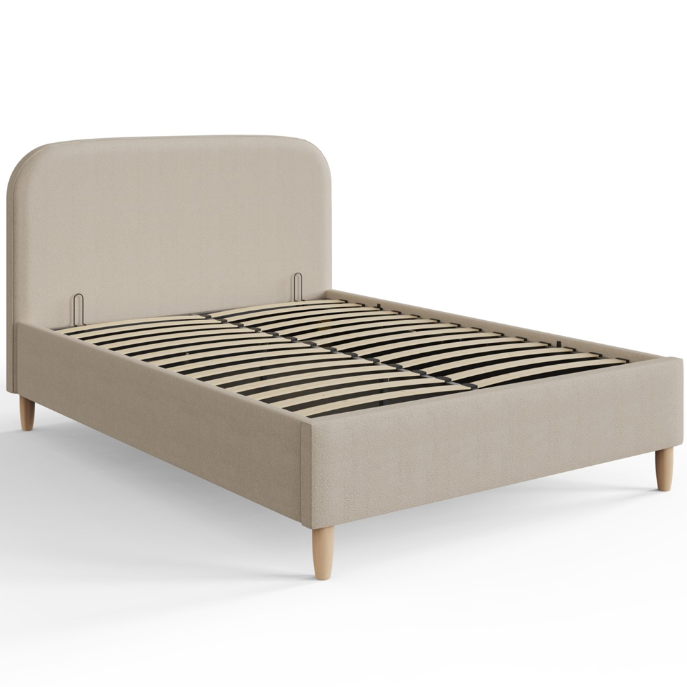 Farica Fabric Ottoman Storage King Size Bed In Natural Stone