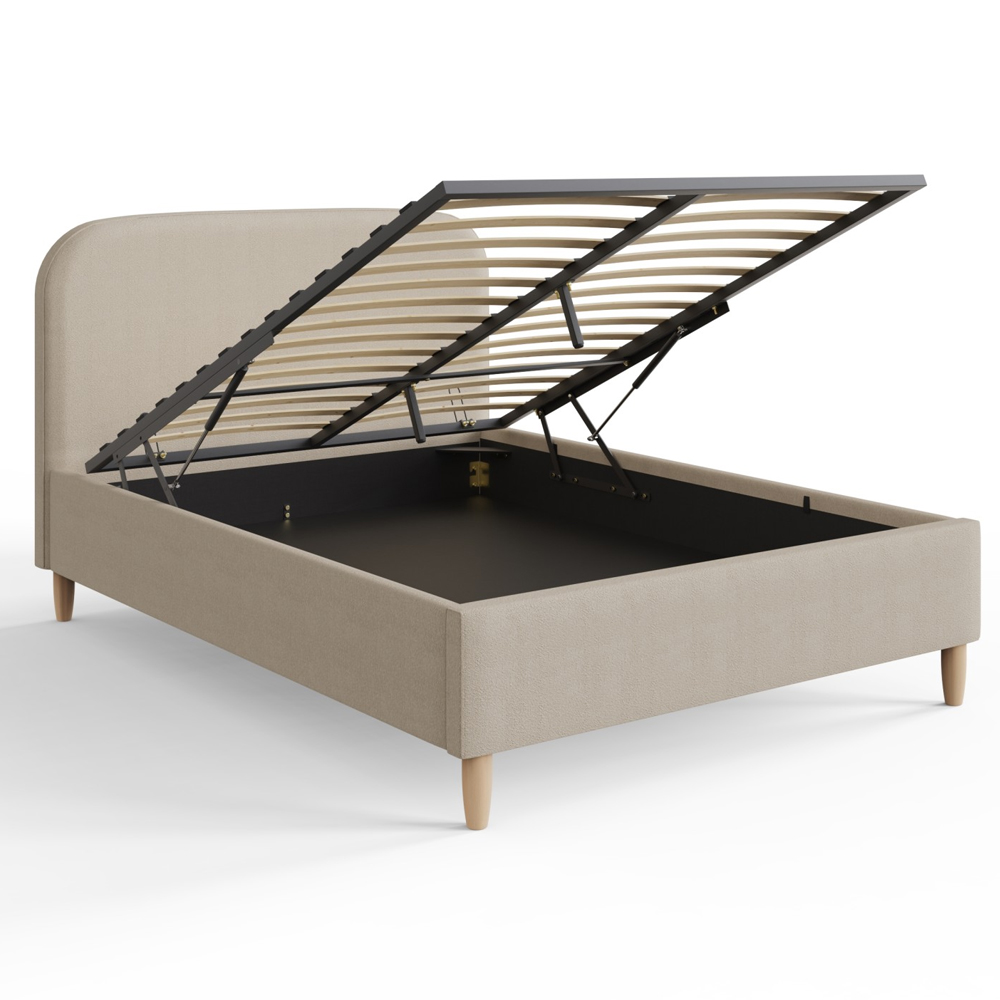 Farica Fabric Ottoman Storage King Size Bed In Natural Stone