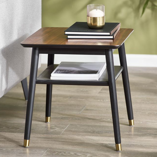 Farica Wooden Lamp Table With Shelf In Walnut And Black thumbnail