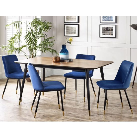 Farica Rectangular Dining Table With 4 Daiva Blue Chairs