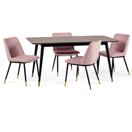 Farica Rectangular Dining Table With 4 Daiva Dusky Pink Chairs Furniture in Fashion