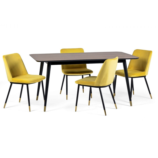 Farica Rectangular Dining Table With 4 Daiva Mustard Chairs