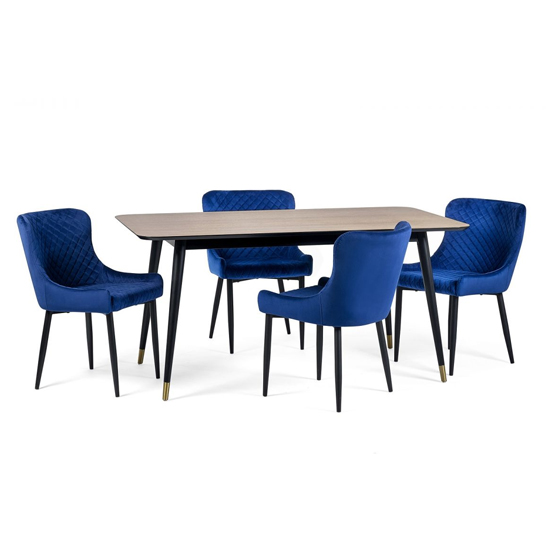 Farica Rectangular Dining Table With 4 Lakia Blue Chairs