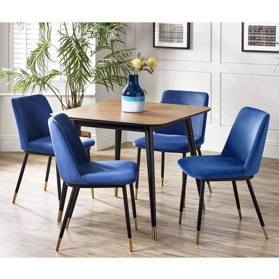Farica Square Dining Table With 4 Daiva Blue Chairs
