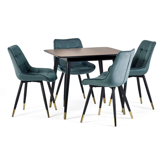 Farica Square Dining Table With 4 Hadas Green Chairs