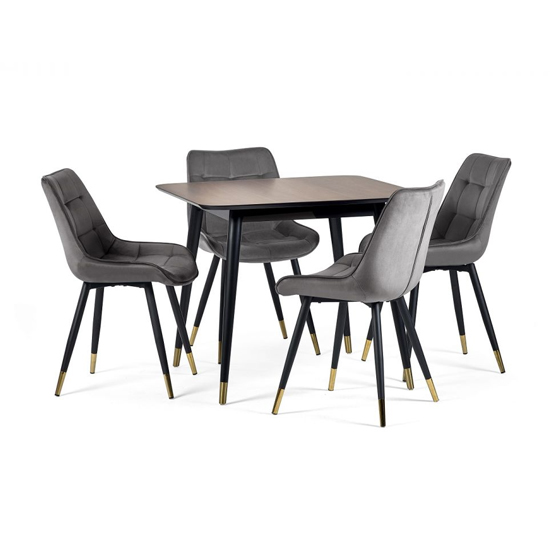 Farica Square Dining Table With 4 Hadas Grey Chairs