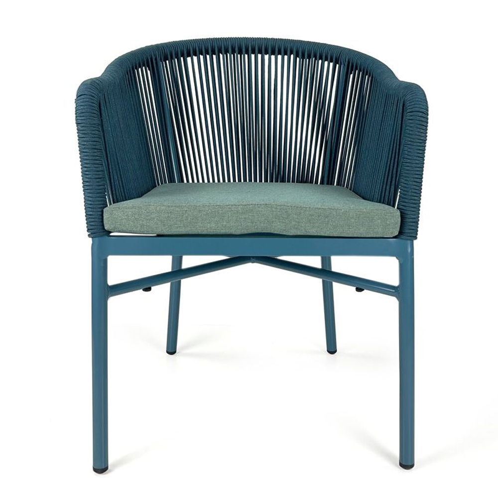 Faris Garden Blue Rattan Armchair With Cushion in Pair