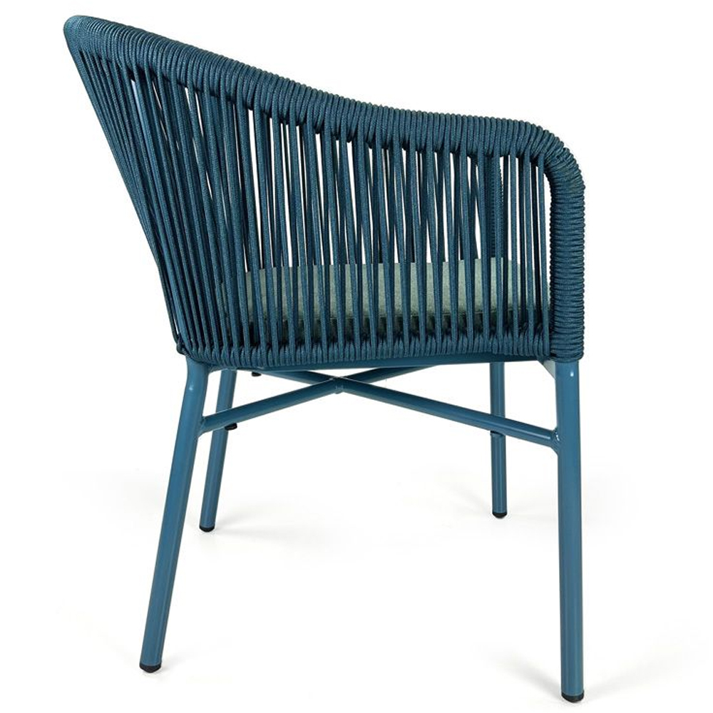 Faris Garden Blue Rattan Armchair With Cushion in Pair