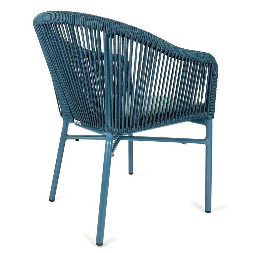 Faris Garden Blue Rattan Armchair With Cushion in Pair
