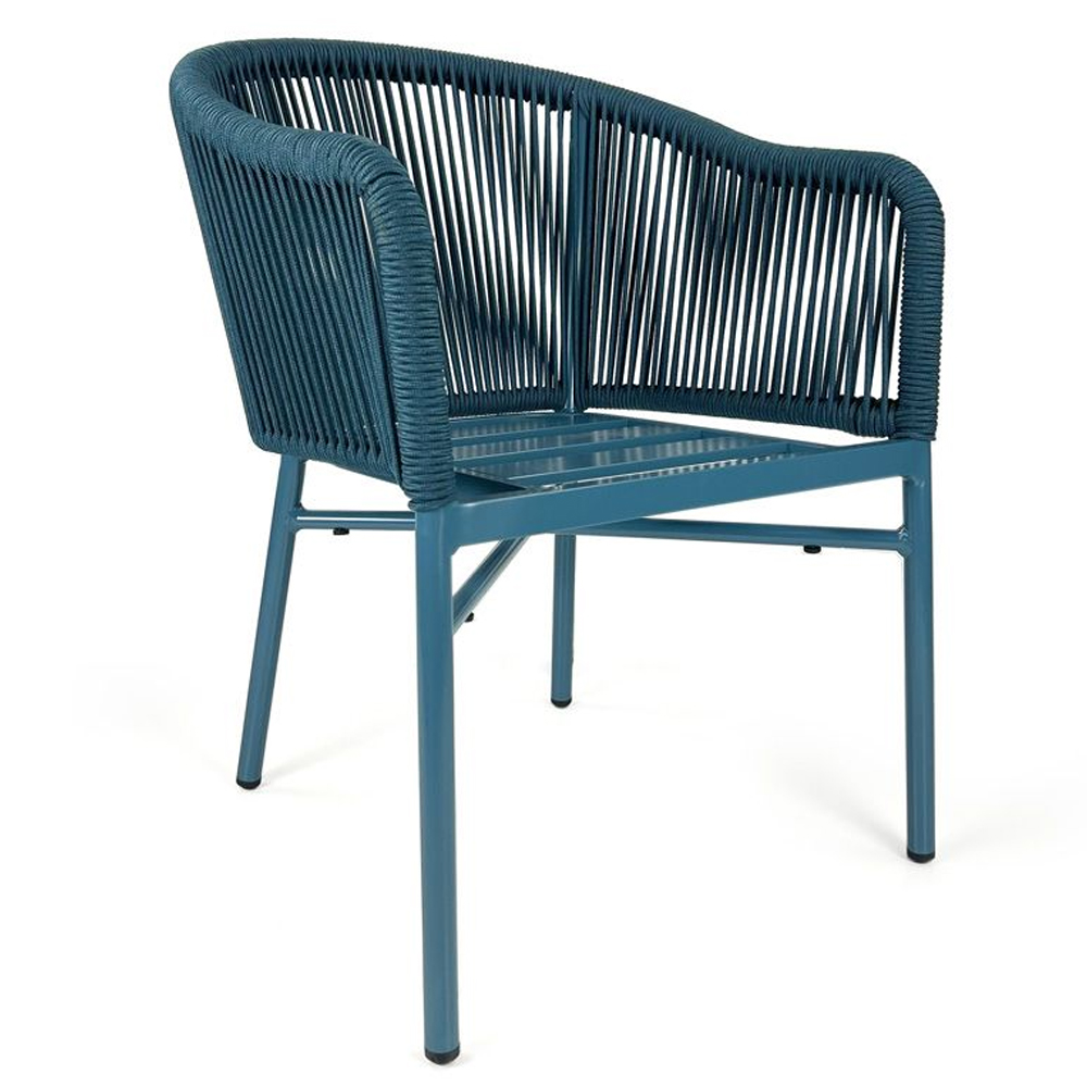 Faris Garden Blue Rattan Armchair With Cushion in Pair