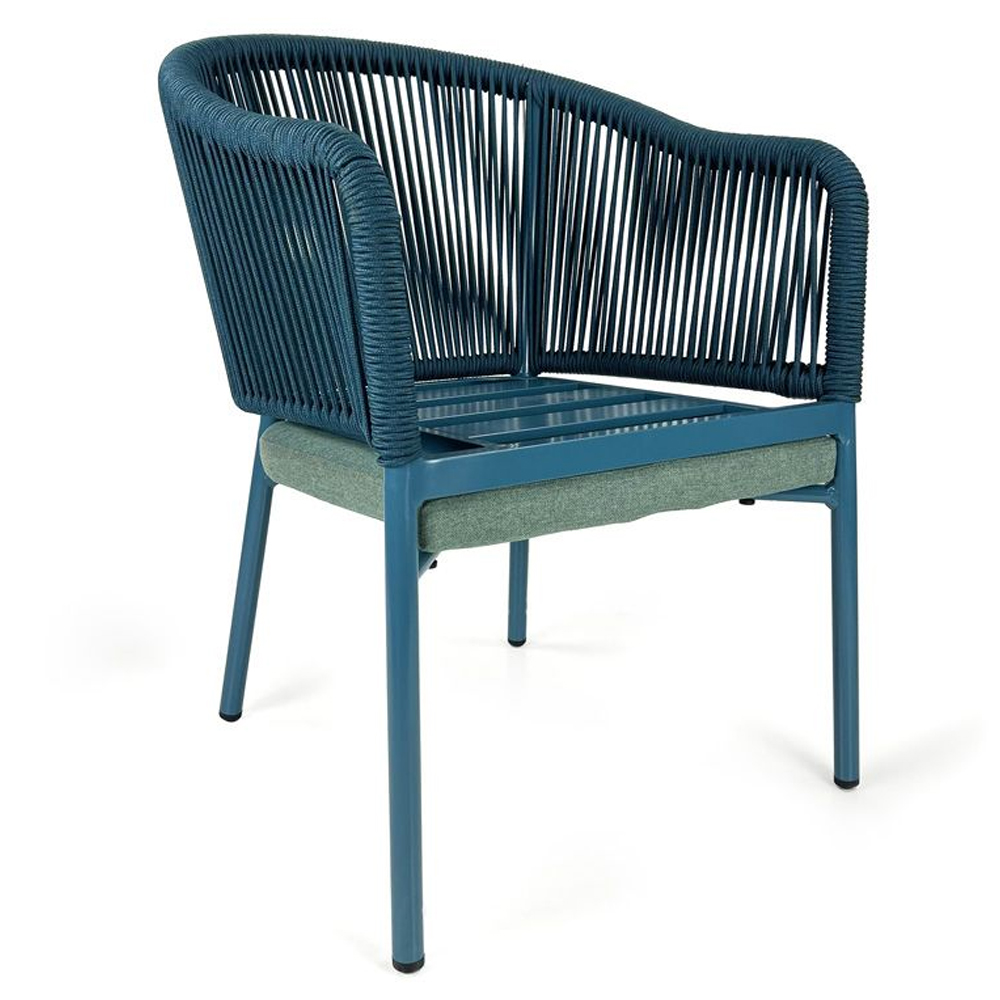 Faris Garden Blue Rattan Armchair With Cushion in Pair