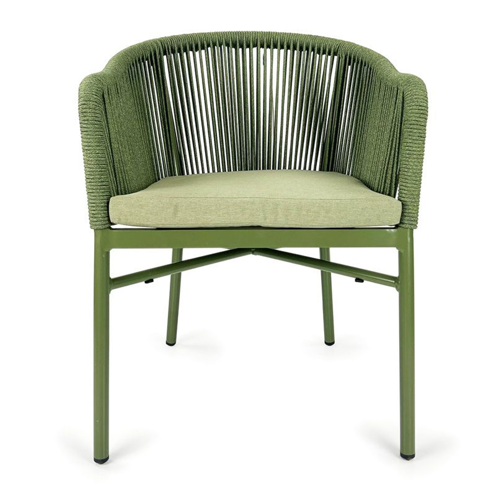Faris Garden Green Rattan Armchair With Cushion in Pair