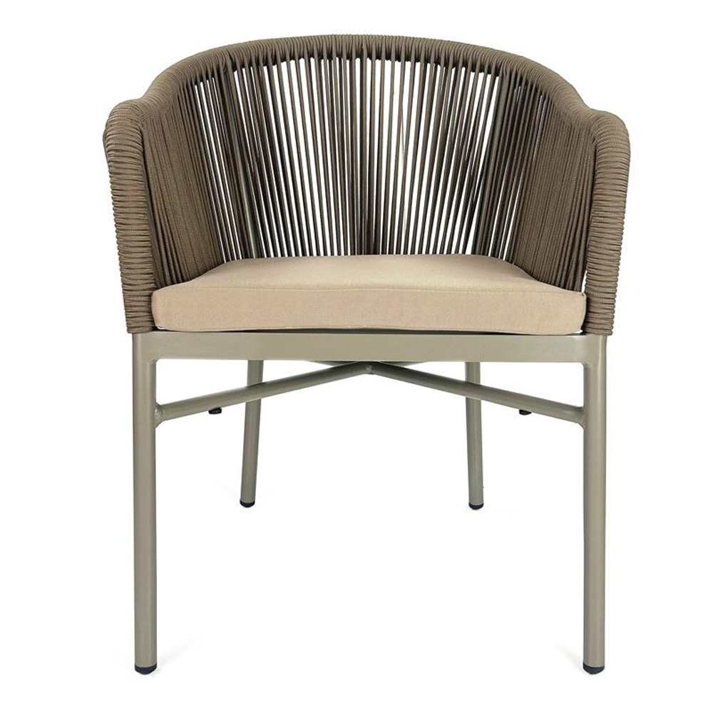 Faris Garden Taupe Rattan Armchair With Cushion in Pair