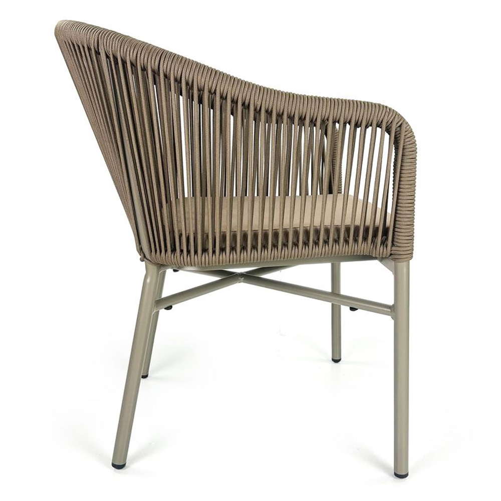 Faris Garden Taupe Rattan Armchair With Cushion in Pair