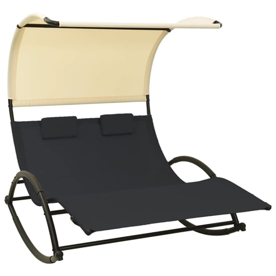 Faris Textilene Double Sun Lounger With Canopy In Black Cream