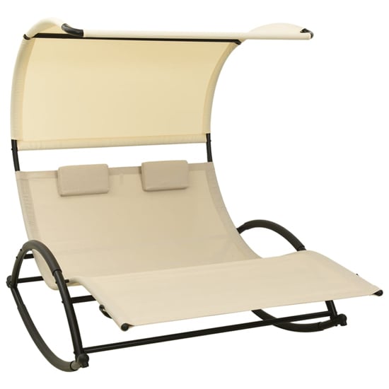 Product photograph of Faris Textilene Double Sun Lounger With Canopy In Cream from Furniture in Fashion