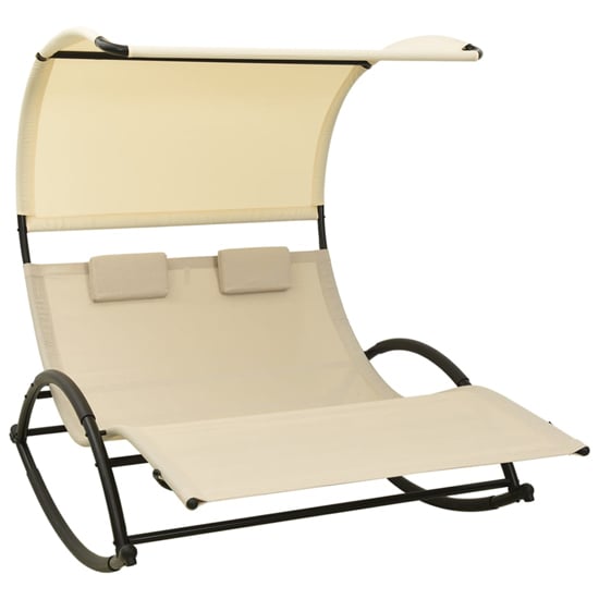 Faris Textilene Double Sun Lounger With Canopy In Cream