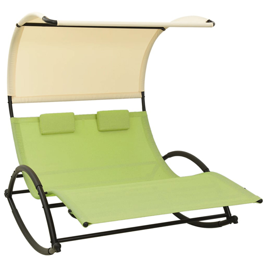 Product photograph of Faris Textilene Double Sun Lounger With Canopy In Green Cream from Furniture in Fashion