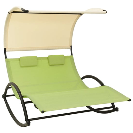 Read more about Faris textilene double sun lounger with canopy in green cream