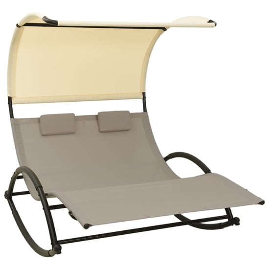 Product photograph of Faris Textilene Double Sun Lounger With Canopy In Taupe Cream from Furniture in Fashion