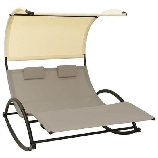 Read more about Faris textilene double sun lounger with canopy in taupe cream