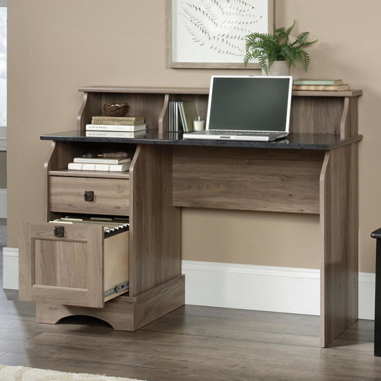 Fairmont Wooden Laptop Desk With 2 Drawers In Salt Oak