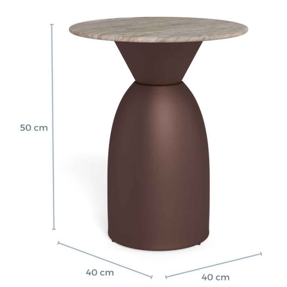 Farmville Marble Top Round Side Table With Steel Base in Brown