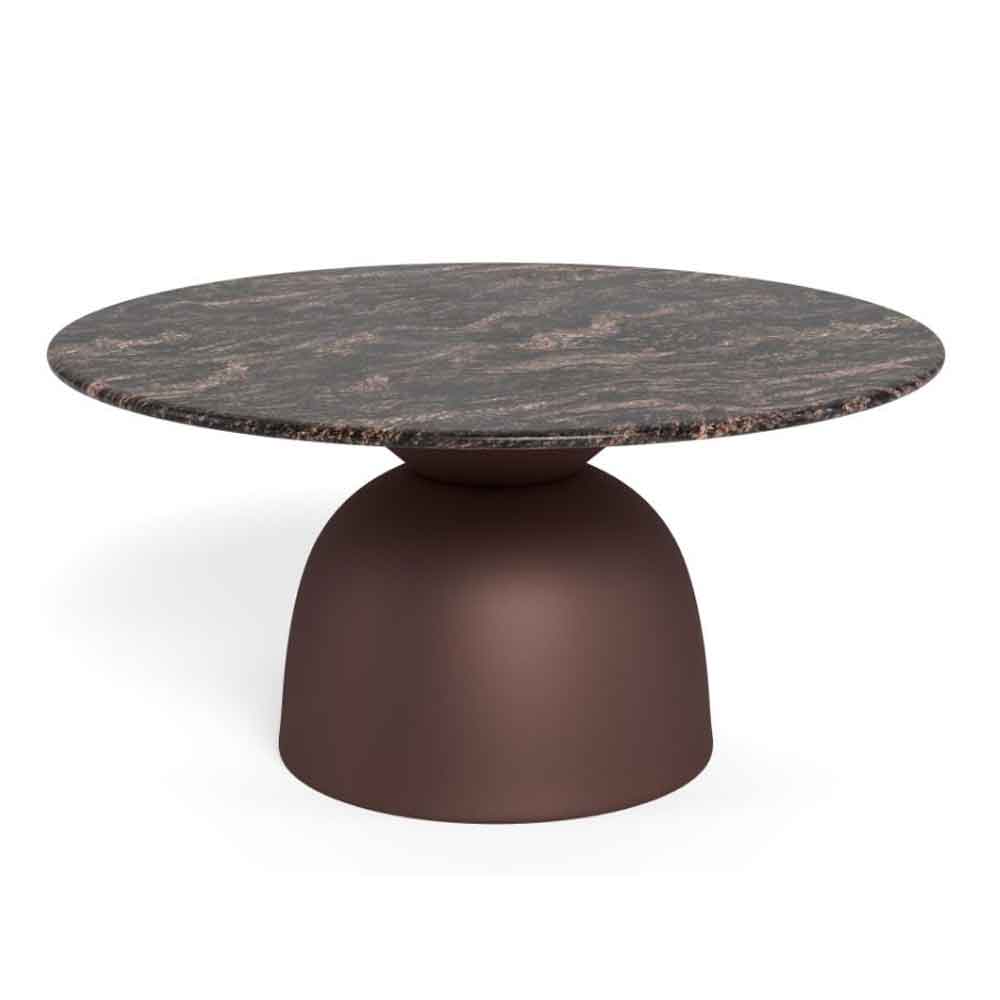Farmville Round Brown Cocoa Marble Top Coffee Table with Bronze Steel Base