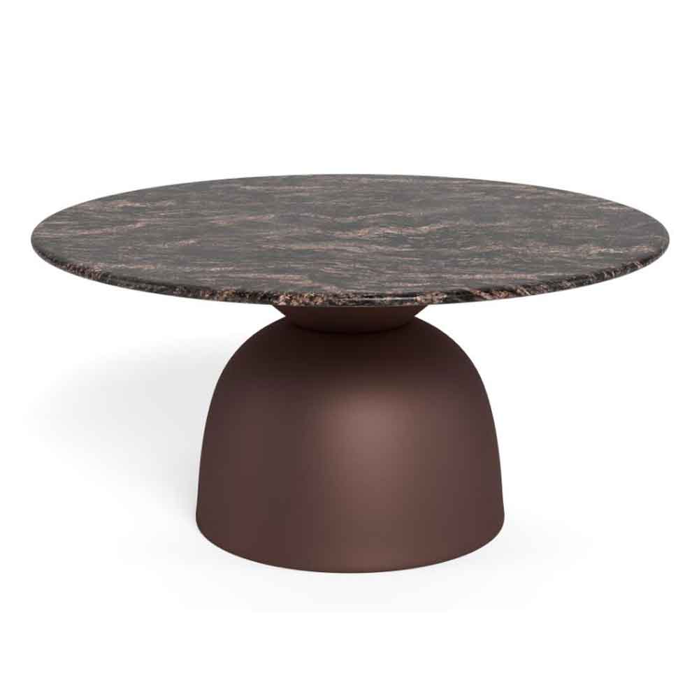 Farmville Round Brown Cocoa Marble Top Coffee Table with Bronze Steel Base